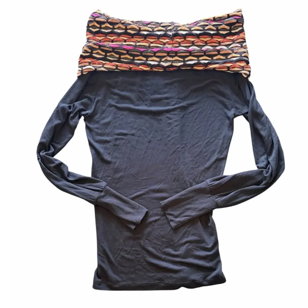 M Missoni Womens Size Medium Black Multicolor Cowl Neck Long Sleeve Top - Picture 2 of 8